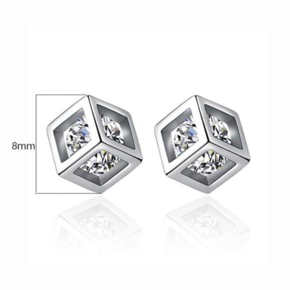 925 Sterling Silver Sqaure Cube Earrings - Picture 4 of 4